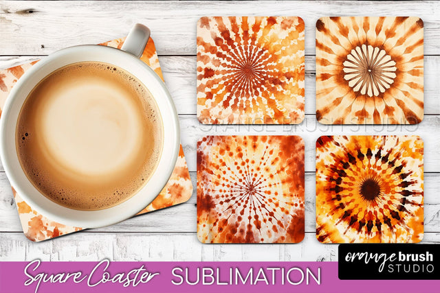 Autumn Tie Dye Square Coaster - Fall Coaster Sublimation Sublimation OrangeBrushStudio 