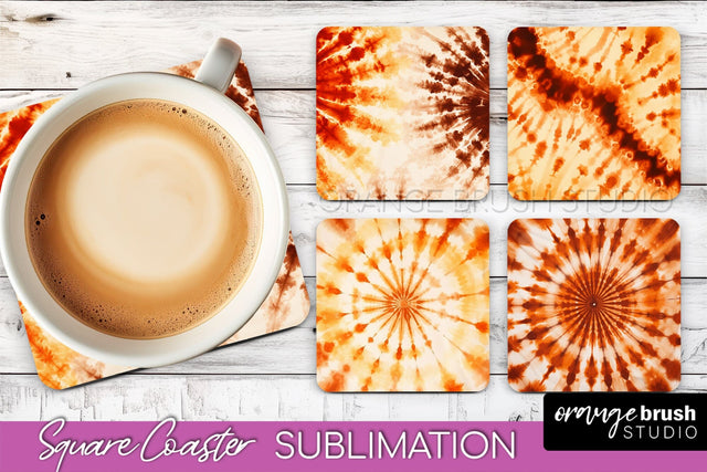 Autumn Tie Dye Square Coaster - Fall Coaster Sublimation Sublimation OrangeBrushStudio 