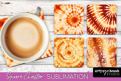 Autumn Tie Dye Square Coaster - Fall Coaster Sublimation Sublimation OrangeBrushStudio 