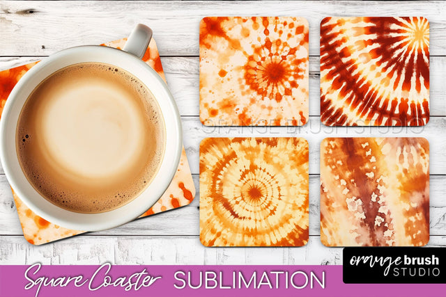 Autumn Tie Dye Square Coaster - Fall Coaster Sublimation Sublimation OrangeBrushStudio 