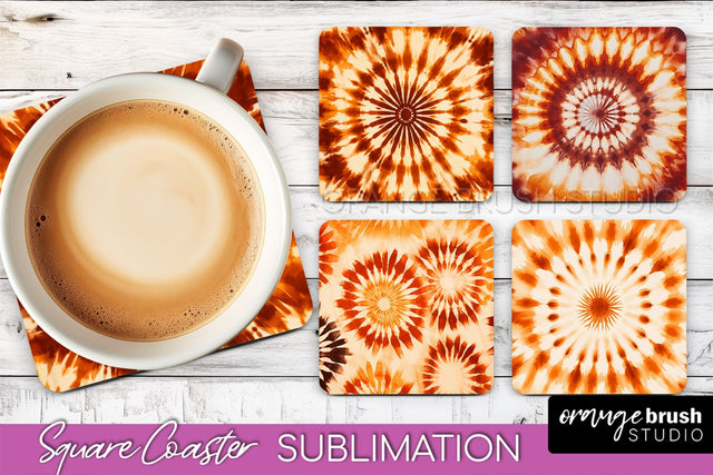 Autumn Tie Dye Square Coaster - Fall Coaster Sublimation Sublimation OrangeBrushStudio 
