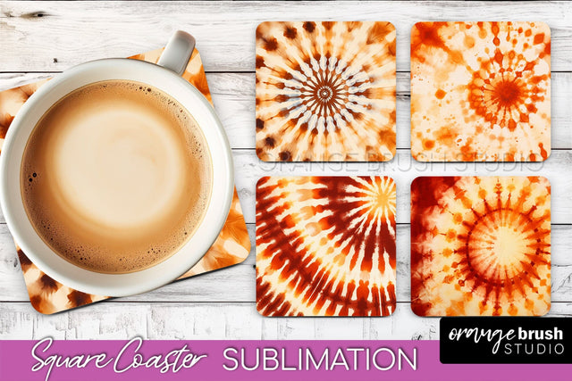 Autumn Tie Dye Square Coaster - Fall Coaster Sublimation Sublimation OrangeBrushStudio 