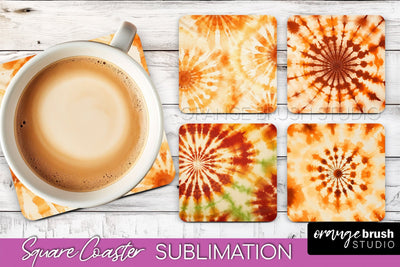 Autumn Tie Dye Square Coaster - Fall Coaster Sublimation Sublimation OrangeBrushStudio 