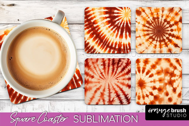 Autumn Tie Dye Square Coaster - Fall Coaster Sublimation Sublimation OrangeBrushStudio 
