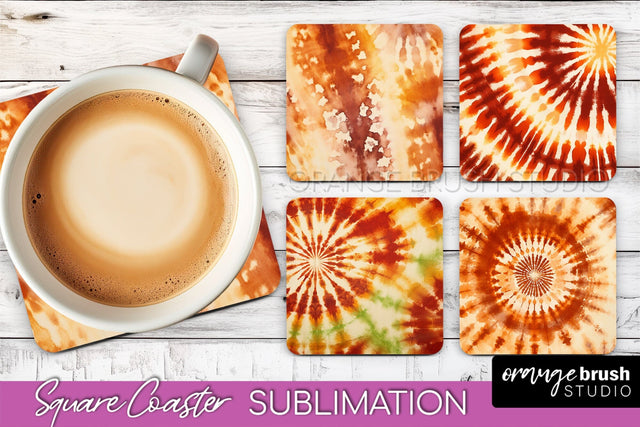 Autumn Tie Dye Square Coaster - Fall Coaster Sublimation Sublimation OrangeBrushStudio 