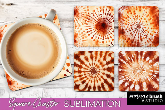 Autumn Tie Dye Square Coaster - Fall Coaster Sublimation Sublimation OrangeBrushStudio 