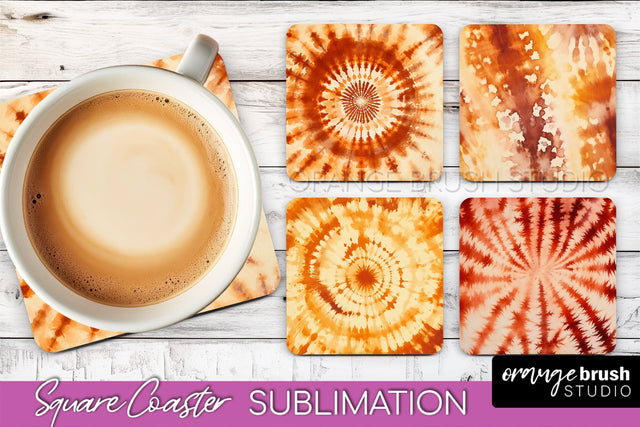 Autumn Tie Dye Square Coaster - Fall Coaster Sublimation Sublimation OrangeBrushStudio 