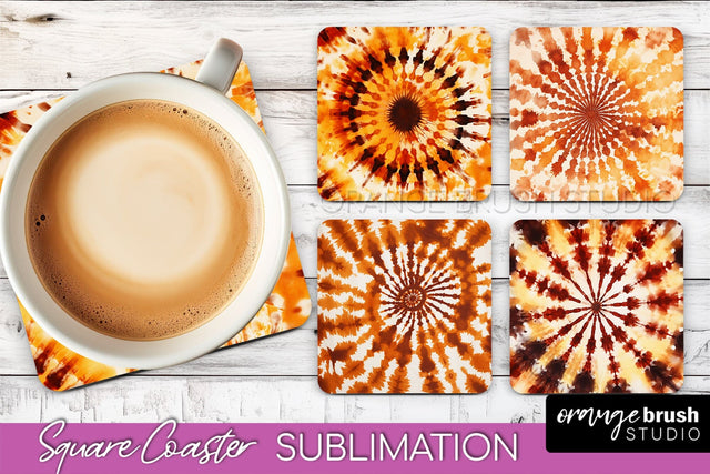 Autumn Tie Dye Square Coaster - Fall Coaster Sublimation Sublimation OrangeBrushStudio 