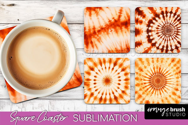Autumn Tie Dye Square Coaster - Fall Coaster Sublimation Sublimation OrangeBrushStudio 