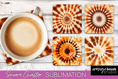 Autumn Tie Dye Square Coaster - Fall Coaster Sublimation Sublimation OrangeBrushStudio 