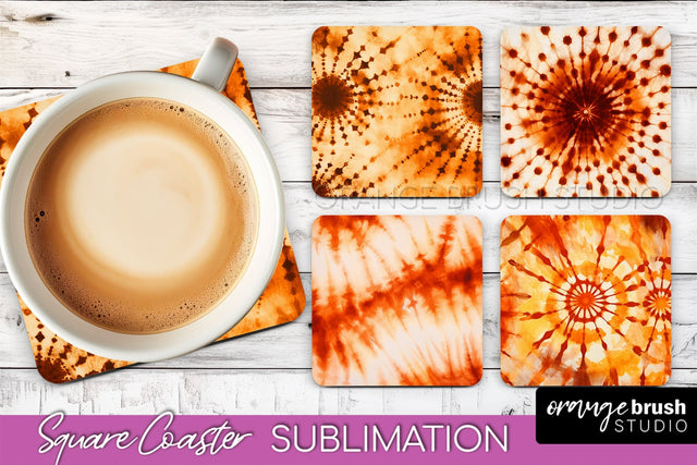 Autumn Tie Dye Square Coaster - Fall Coaster Sublimation Sublimation OrangeBrushStudio 