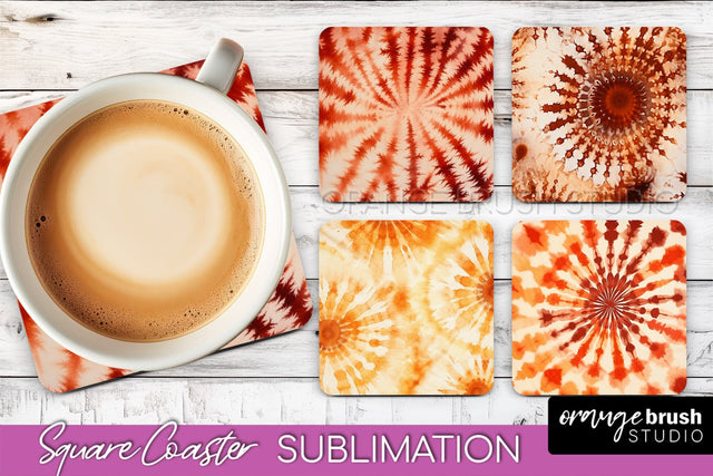 Autumn Tie Dye Square Coaster - Fall Coaster Sublimation Sublimation OrangeBrushStudio 