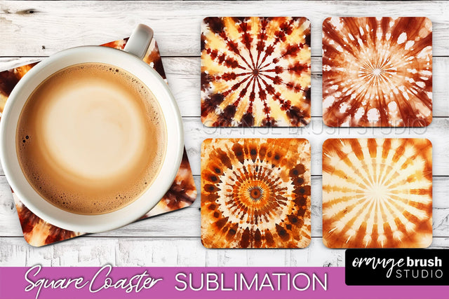 Autumn Tie Dye Square Coaster - Fall Coaster Sublimation Sublimation OrangeBrushStudio 