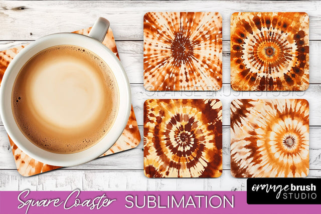 Autumn Tie Dye Square Coaster - Fall Coaster Sublimation Sublimation OrangeBrushStudio 
