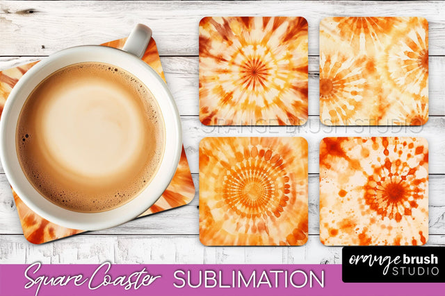 Autumn Tie Dye Square Coaster - Fall Coaster Sublimation Sublimation OrangeBrushStudio 