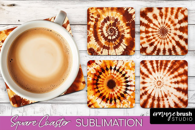 Autumn Tie Dye Square Coaster - Fall Coaster Sublimation Sublimation OrangeBrushStudio 