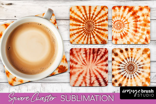 Autumn Tie Dye Square Coaster - Fall Coaster Sublimation Sublimation OrangeBrushStudio 