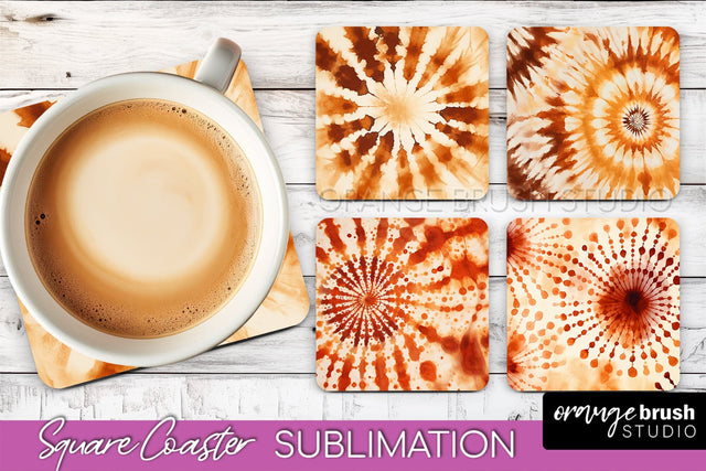 Autumn Tie Dye Square Coaster - Fall Coaster Sublimation Sublimation OrangeBrushStudio 
