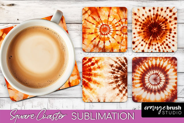 Autumn Tie Dye Square Coaster - Fall Coaster Sublimation Sublimation OrangeBrushStudio 