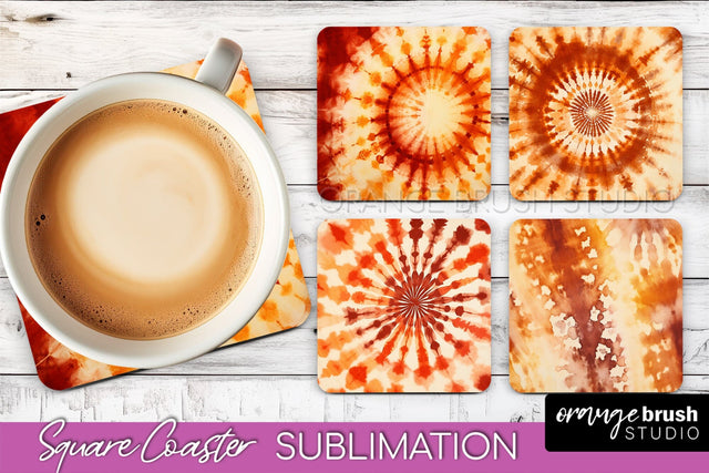 Autumn Tie Dye Square Coaster - Fall Coaster Sublimation Sublimation OrangeBrushStudio 
