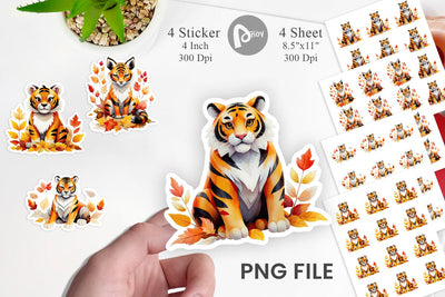 Autumn Tiger Watercolor Sticker Sublimation artnoy 