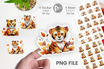 Autumn Tiger Watercolor Sticker Sublimation artnoy 