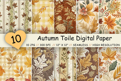 Autumn Toile Digital Paper Pack, Vintage Floral Toile, Gingham & Stripe Seamless Patterns, Wedding, Scrapbooking & Printable Crafts Digital Pattern FloridPrintables 