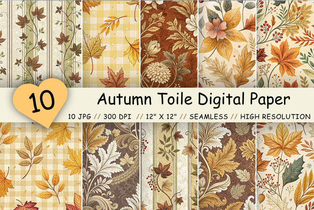 Autumn Toile Digital Paper Pack, Vintage Floral Toile, Gingham & Stripe Seamless Patterns, Wedding, Scrapbooking & Printable Crafts Digital Pattern FloridPrintables 