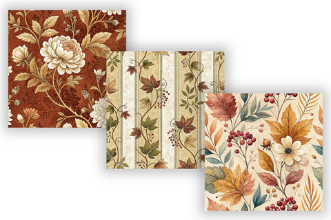 Autumn Toile Digital Paper Pack, Vintage Floral Toile, Gingham & Stripe Seamless Patterns, Wedding, Scrapbooking & Printable Crafts Digital Pattern FloridPrintables 