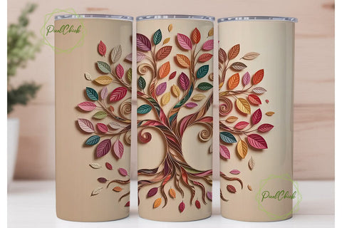 Autumn Tree Quilling 20oz Tumbler Wrap Sublimation PixelChick 