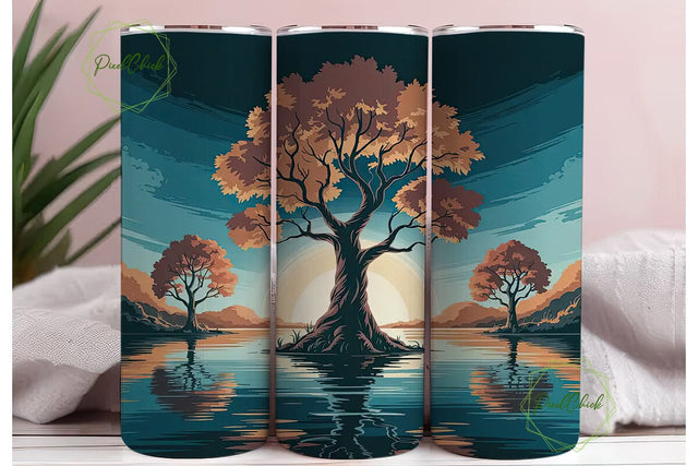Autumn Tree Reflection 20oz Tumbler Wrap Sublimation PixelChick 