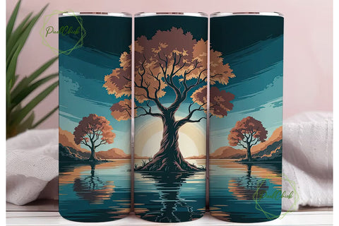 Autumn Tree Reflection 20oz Tumbler Wrap Sublimation PixelChick 