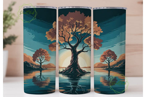 Autumn Tree Reflection 20oz Tumbler Wrap Sublimation PixelChick 