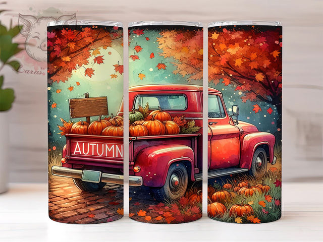 Autumn Truck 20 oz Skinny Tumbler Sublimation Design, Straight & Tapered Tumbler Png, Truck with Pumpkins Tumbler Png, Digital Download PNG Sublimation Lara' s Designs 