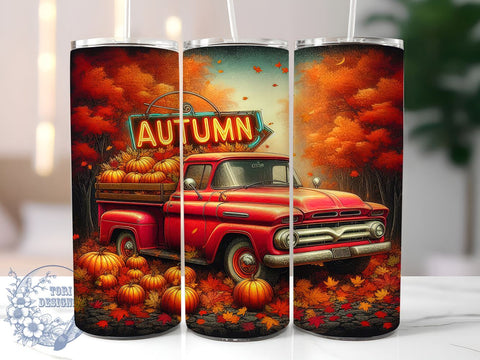 Autumn Truck 20oz Skinny Tumbler PNG, Thanksgiving Tumbler Sublimation Wrap, Straight & Tapered Tumbler Wrap, Instant Digital Download Sublimation ToriDesigns 