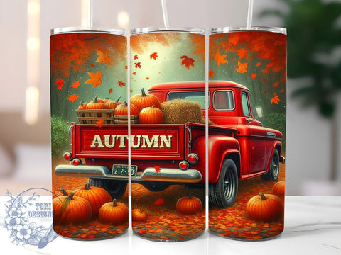 Autumn Truck 20oz Skinny Tumbler PNG, Thanksgiving Tumbler Sublimation Wrap, Straight & Tapered Tumbler Wrap, Instant Digital Download Sublimation ToriDesigns 