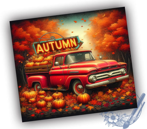 Autumn Truck 20oz Skinny Tumbler PNG, Thanksgiving Tumbler Sublimation Wrap, Straight & Tapered Tumbler Wrap, Instant Digital Download Sublimation ToriDesigns 