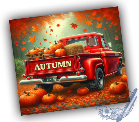 Autumn Truck 20oz Skinny Tumbler PNG, Thanksgiving Tumbler Sublimation Wrap, Straight & Tapered Tumbler Wrap, Instant Digital Download Sublimation ToriDesigns 