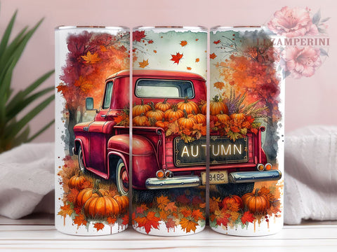 Autumn Truck 20oz Tumbler Wrap PNG, Truck with Pumpkins Tumbler PNG Sublimation Design, Straight & Tapered Tumbler Wrap, Instant Digital Download Sublimation Li Zamperini 