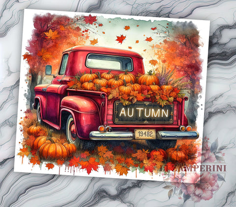 Autumn Truck 20oz Tumbler Wrap PNG, Truck with Pumpkins Tumbler PNG Sublimation Design, Straight & Tapered Tumbler Wrap, Instant Digital Download Sublimation Li Zamperini 