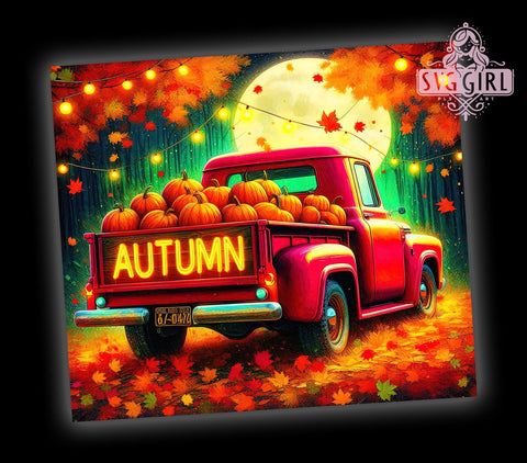Autumn Truck 20oz Tumbler Wrap Sublimation Design, Straight Tapered Tumbler Wrap, Fall Vibes Tumbler Png, Instant Digital Download Sublimation SvggirlplusArt 