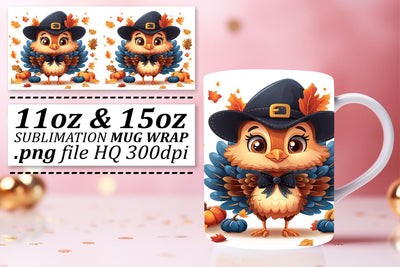 Autumn Turkey Mug Wrap Sublimation 11oz/15oz Design Sublimation afrosvg 