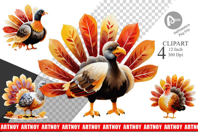 Autumn Turkey Watercolor Clipart Sublimation artnoy 