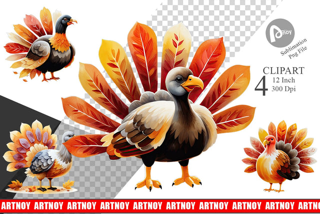 Autumn Turkey Watercolor Clipart Sublimation artnoy 