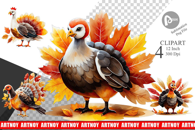 Autumn Turkey Watercolor Clipart Sublimation artnoy 