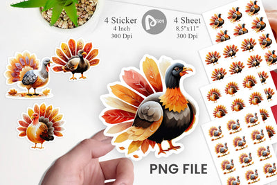 Autumn Turkey Watercolor Sticker Sublimation artnoy 