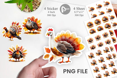 Autumn Turkey Watercolor Sticker Sublimation artnoy 