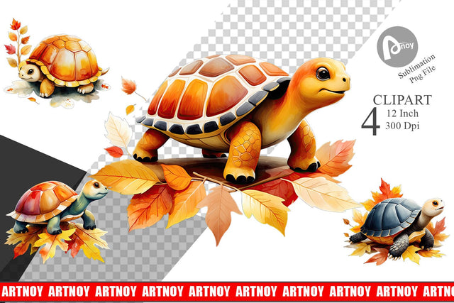 Autumn Turtle Watercolor Clipart Sublimation artnoy 