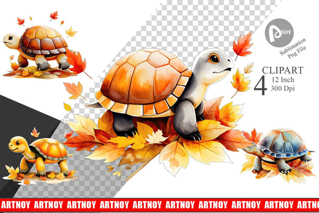 Autumn Turtle Watercolor Clipart Sublimation artnoy 