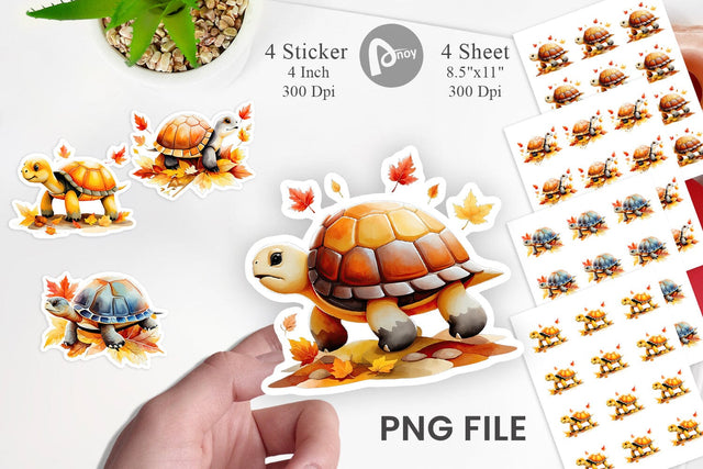 Autumn Turtle Watercolor Sticker Sublimation artnoy 
